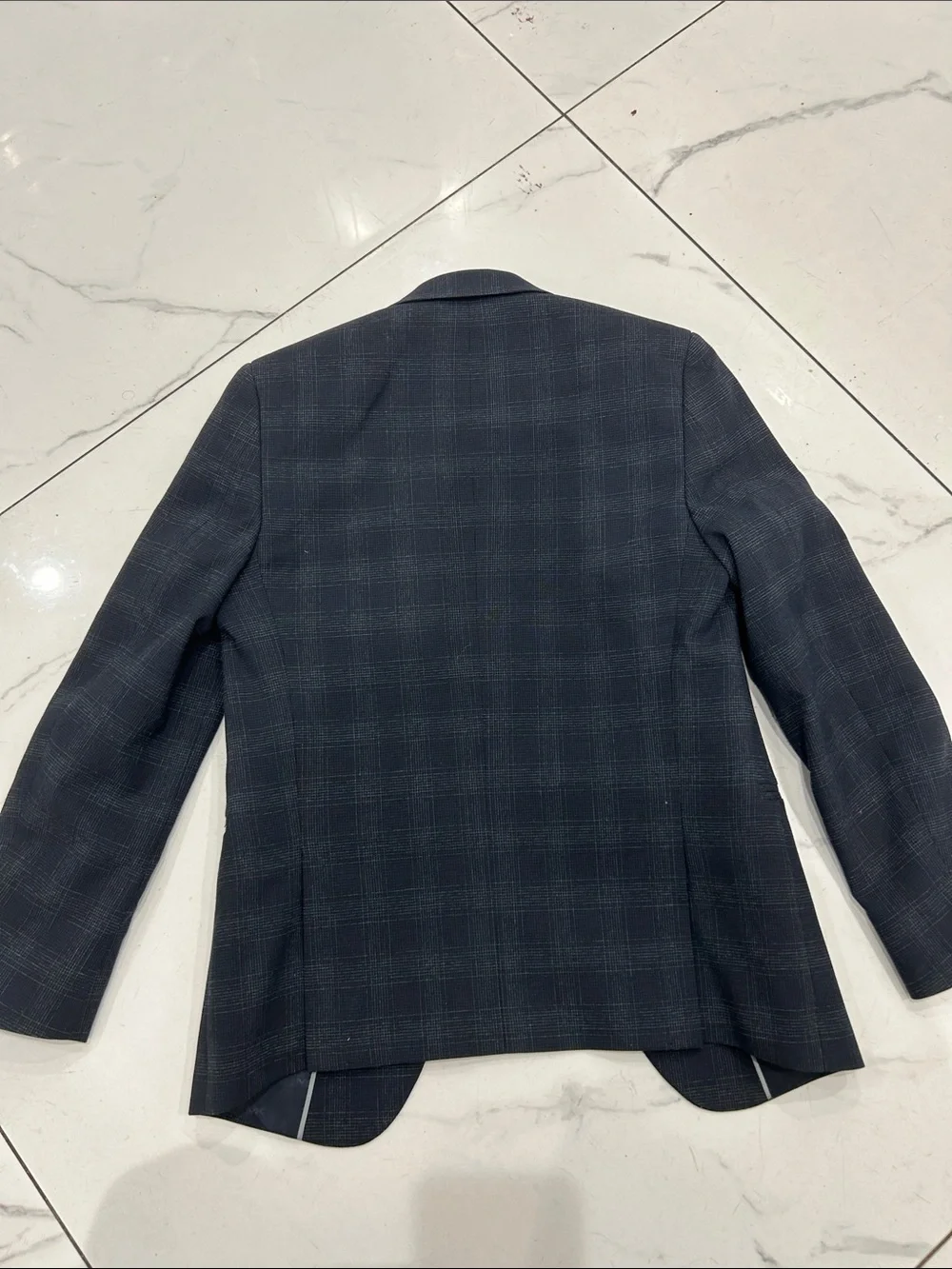Michael Kors Navy Plaid Single-Button Boys Blazer